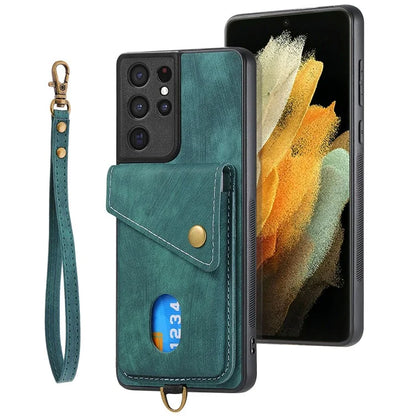 D1 For Samsung Galaxy S21 Ultra 5G Case Card Holder Retro PU+TPU Phone Cover