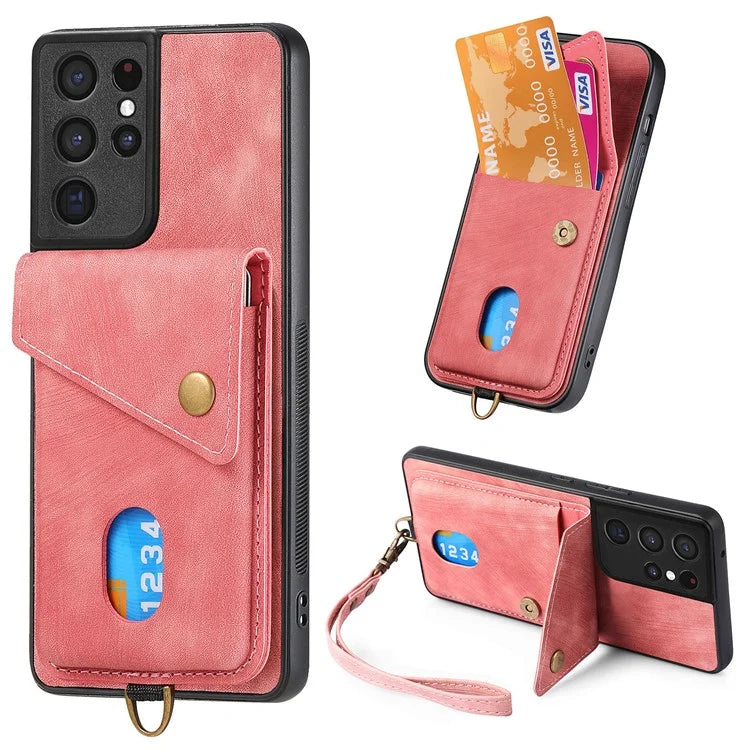 D1 For Samsung Galaxy S21 Ultra 5G Case Card Holder Retro PU+TPU Phone Cover