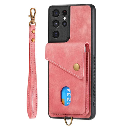 D1 For Samsung Galaxy S21 Ultra 5G Case Card Holder Retro PU+TPU Phone Cover