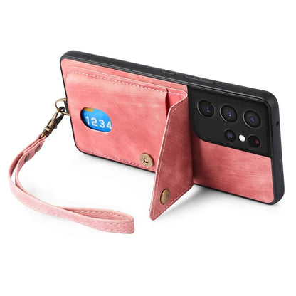 D1 For Samsung Galaxy S21 Ultra 5G Case Card Holder Retro PU+TPU Phone Cover