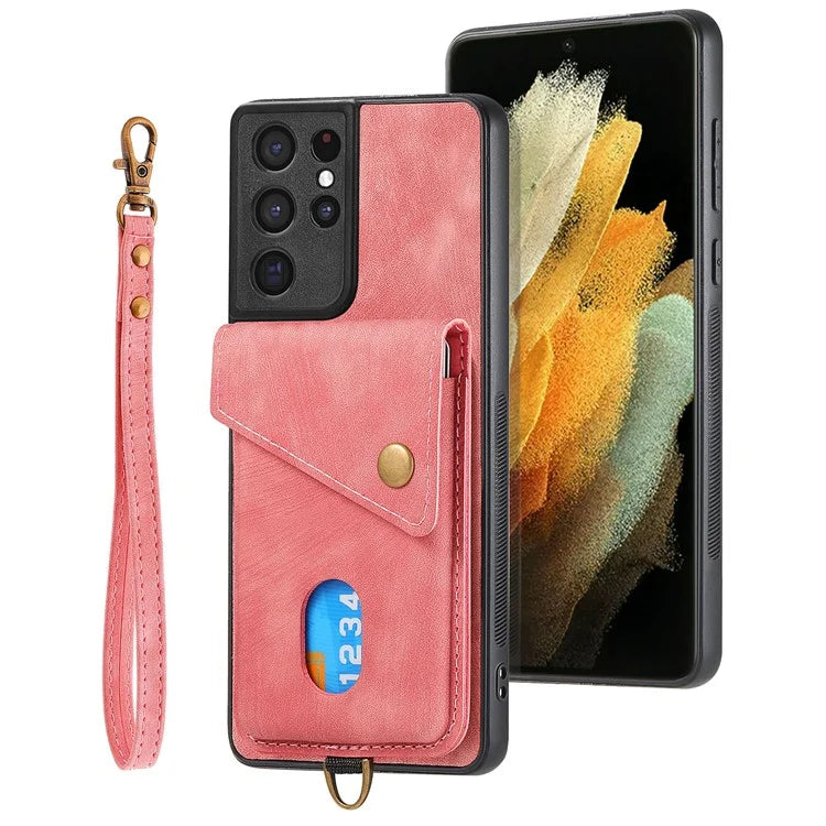 D1 For Samsung Galaxy S21 Ultra 5G Case Card Holder Retro PU+TPU Phone Cover