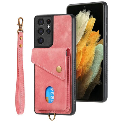 D1 For Samsung Galaxy S21 Ultra 5G Case Card Holder Retro PU+TPU Phone Cover