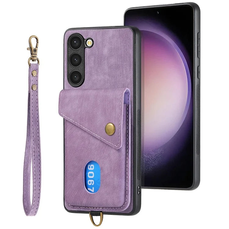 D1 For Samsung Galaxy S23 Card Slot Case Retro Leather+TPU Phone Cover