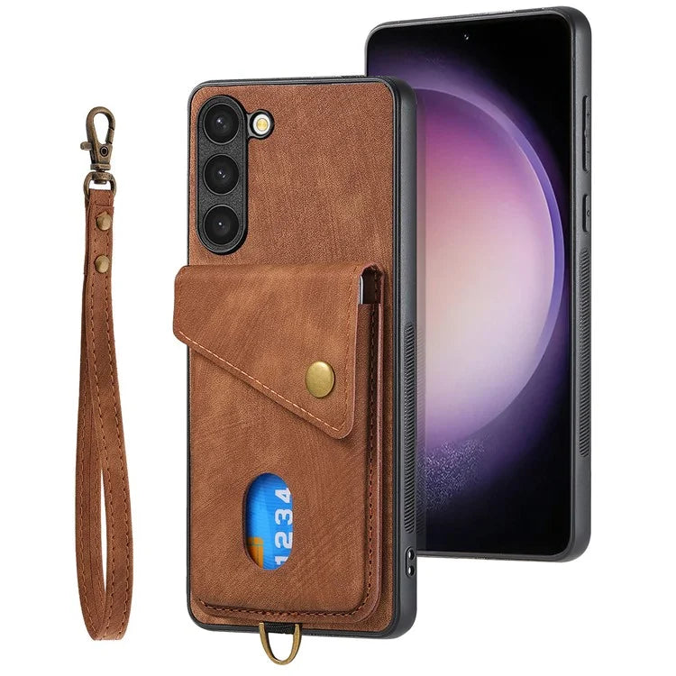 D1 For Samsung Galaxy S23 Card Slot Case Retro Leather+TPU Phone Cover