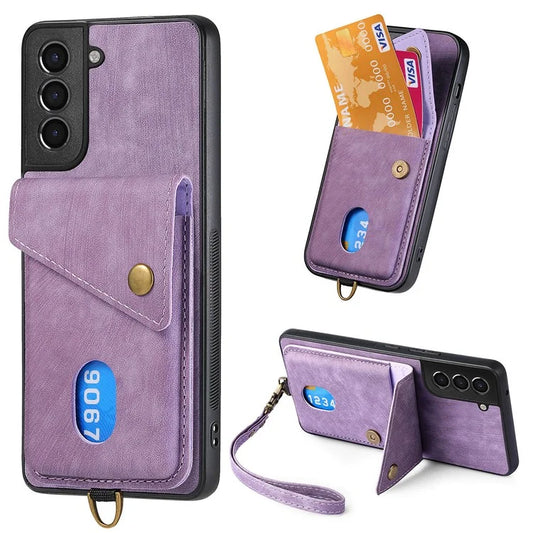 D1 For Samsung Galaxy S22 5G Shockproof Case Card Holder Retro PU+TPU Phone Case