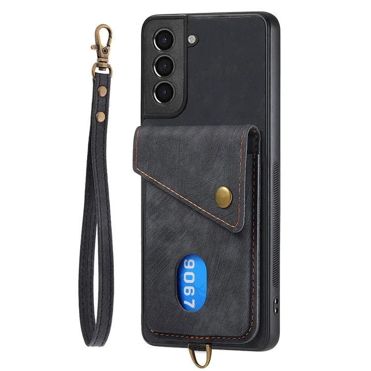 D1 For Samsung Galaxy S22 5G Shockproof Case Card Holder Retro PU+TPU Phone Case