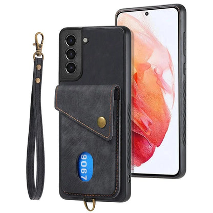 D1 For Samsung Galaxy S22 5G Shockproof Case Card Holder Retro PU+TPU Phone Case