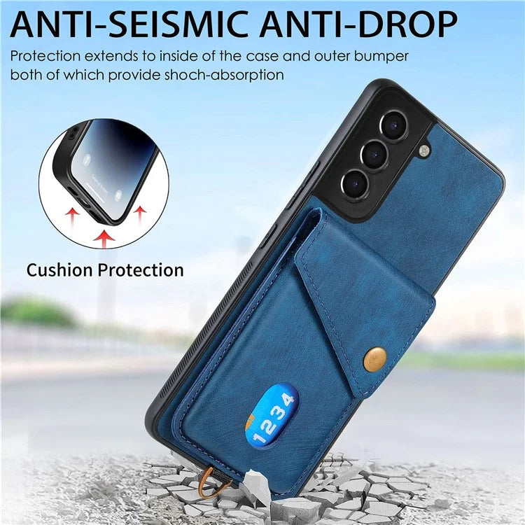 D1 For Samsung Galaxy S22 5G Shockproof Case Card Holder Retro PU+TPU Phone Case