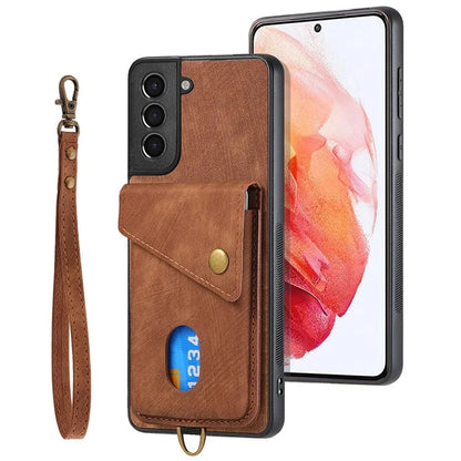 D1 For Samsung Galaxy S22 5G Shockproof Case Card Holder Retro PU+TPU Phone Case