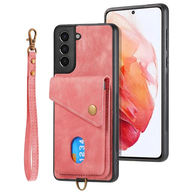 D1 For Samsung Galaxy S22 5G Shockproof Case Card Holder Retro PU+TPU Phone Case
