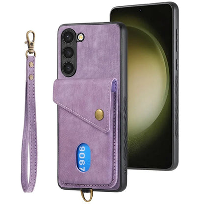 D1 For Samsung Galaxy S23+ Kickstand Case Retro PU+TPU Phone Cover with Card Holder