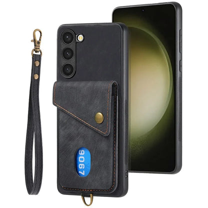 D1 For Samsung Galaxy S23+ Kickstand Case Retro PU+TPU Phone Cover with Card Holder