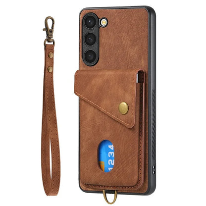 D1 For Samsung Galaxy S23+ Kickstand Case Retro PU+TPU Phone Cover with Card Holder