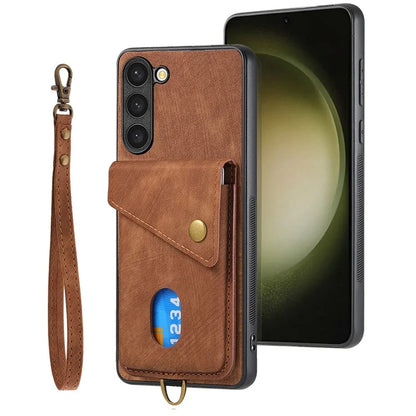 D1 For Samsung Galaxy S23+ Kickstand Case Retro PU+TPU Phone Cover with Card Holder