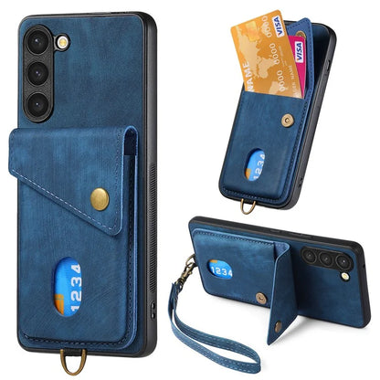 D1 For Samsung Galaxy S23+ Kickstand Case Retro PU+TPU Phone Cover with Card Holder