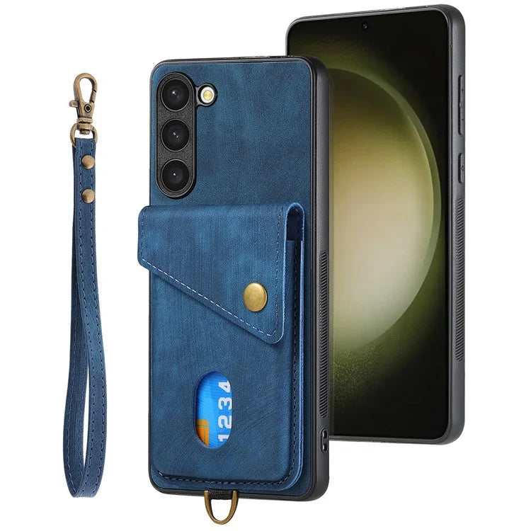 D1 For Samsung Galaxy S23+ Kickstand Case Retro PU+TPU Phone Cover with Card Holder