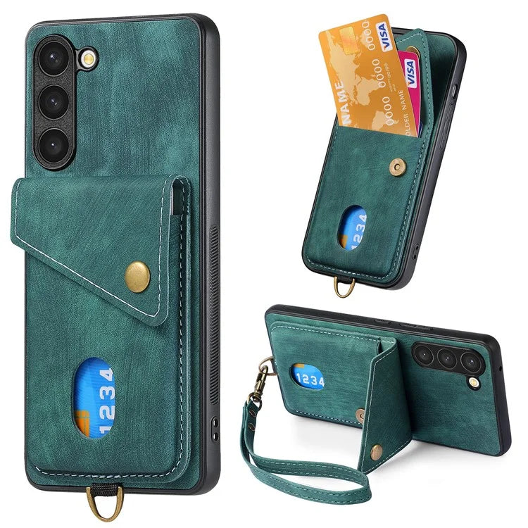 D1 For Samsung Galaxy S23+ Kickstand Case Retro PU+TPU Phone Cover with Card Holder