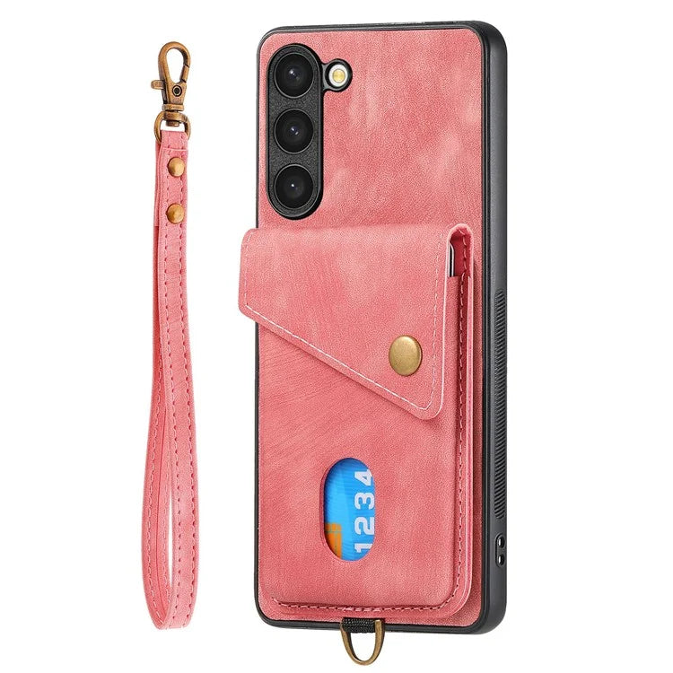 D1 For Samsung Galaxy S23+ Kickstand Case Retro PU+TPU Phone Cover with Card Holder