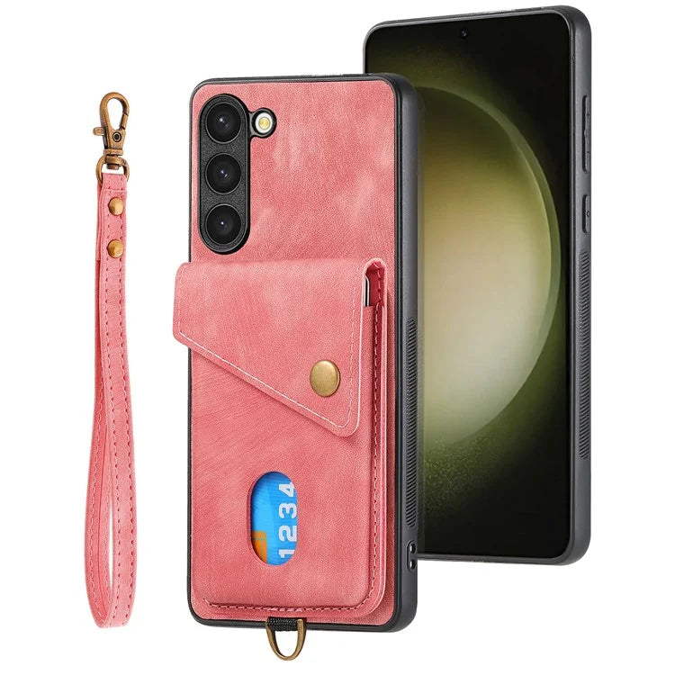 D1 For Samsung Galaxy S23+ Kickstand Case Retro PU+TPU Phone Cover with Card Holder