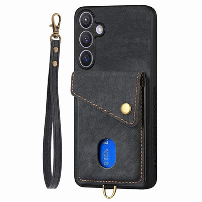 D1 For Samsung Galaxy S24 Case Card Holder Retro Leather+TPU Phone Cover with Kickstand