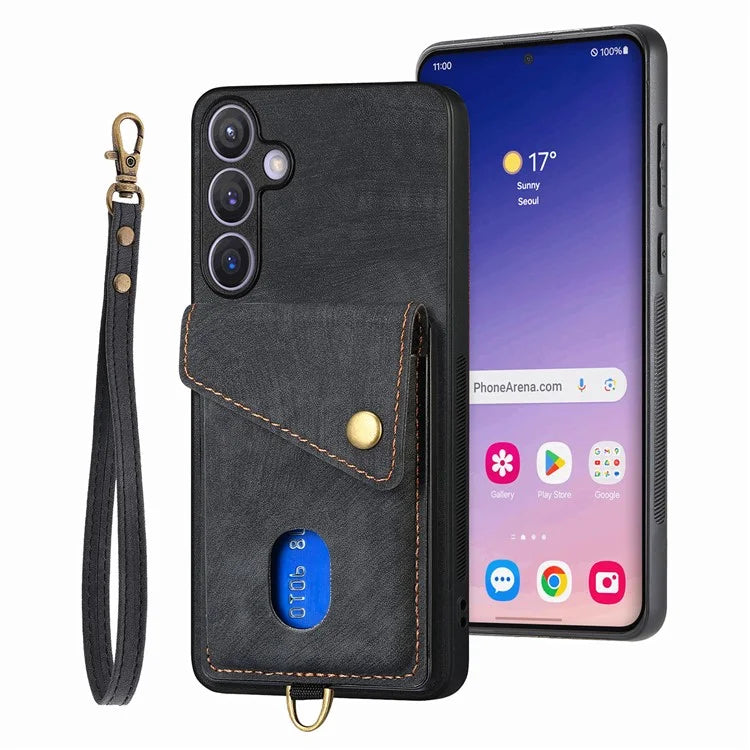 D1 For Samsung Galaxy S24 Case Card Holder Retro Leather+TPU Phone Cover with Kickstand