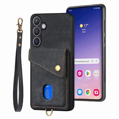 D1 For Samsung Galaxy S24 Case Card Holder Retro Leather+TPU Phone Cover with Kickstand