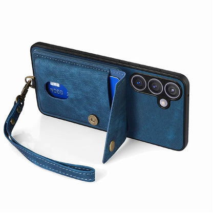 D1 For Samsung Galaxy S24 Case Card Holder Retro Leather+TPU Phone Cover with Kickstand