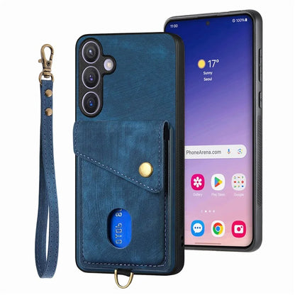 D1 For Samsung Galaxy S24 Case Card Holder Retro Leather+TPU Phone Cover with Kickstand