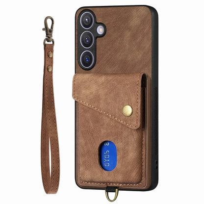 D1 For Samsung Galaxy S24 Case Card Holder Retro Leather+TPU Phone Cover with Kickstand
