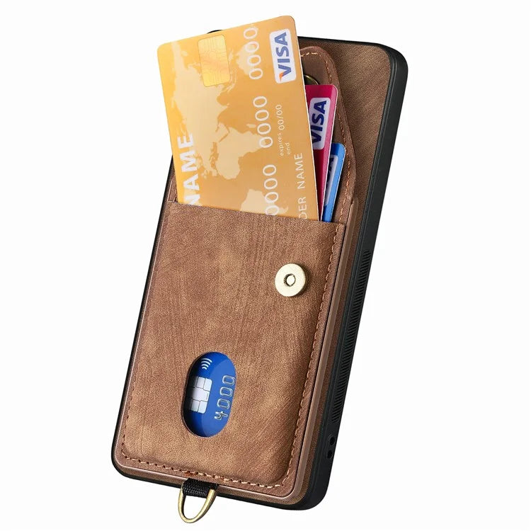 D1 For Samsung Galaxy S24 Case Card Holder Retro Leather+TPU Phone Cover with Kickstand