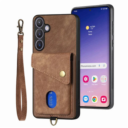 D1 For Samsung Galaxy S24 Case Card Holder Retro Leather+TPU Phone Cover with Kickstand