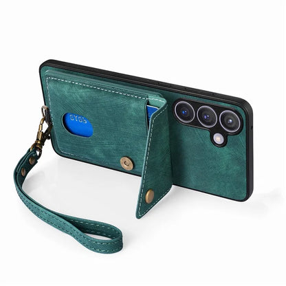 D1 For Samsung Galaxy S24 Case Card Holder Retro Leather+TPU Phone Cover with Kickstand