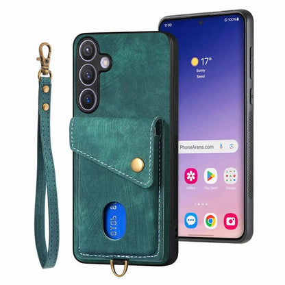 D1 For Samsung Galaxy S24 Case Card Holder Retro Leather+TPU Phone Cover with Kickstand