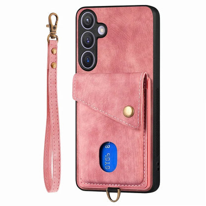 D1 For Samsung Galaxy S24 Case Card Holder Retro Leather+TPU Phone Cover with Kickstand