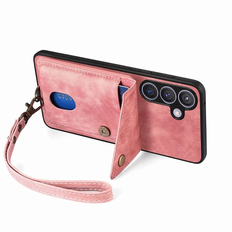 D1 For Samsung Galaxy S24 Case Card Holder Retro Leather+TPU Phone Cover with Kickstand