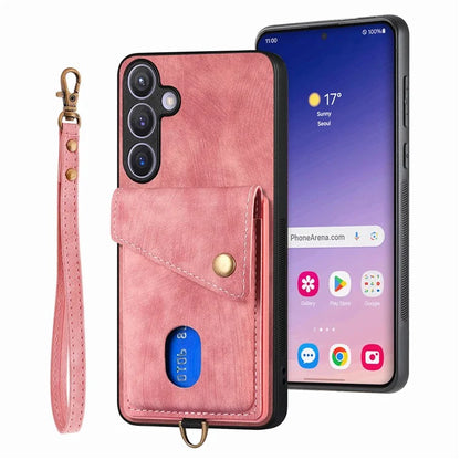 D1 For Samsung Galaxy S24 Case Card Holder Retro Leather+TPU Phone Cover with Kickstand