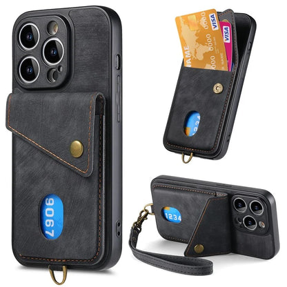 D1 For iPhone 14 Pro Max Protective Case Card Slot Retro PU+TPU Phone Cover