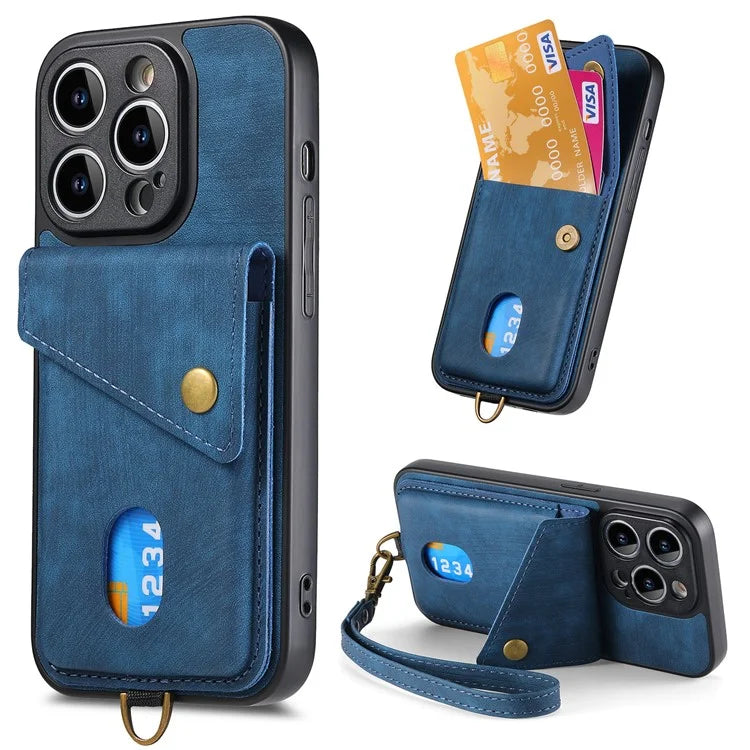 D1 For iPhone 14 Pro Max Protective Case Card Slot Retro PU+TPU Phone Cover