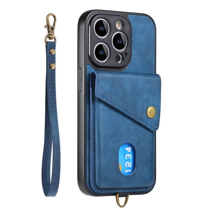 D1 For iPhone 14 Pro Max Protective Case Card Slot Retro PU+TPU Phone Cover