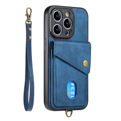 D1 For iPhone 14 Pro Max Protective Case Card Slot Retro PU+TPU Phone Cover