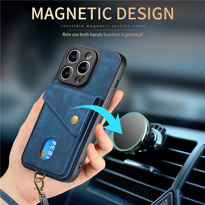 D1 For iPhone 14 Pro Max Protective Case Card Slot Retro PU+TPU Phone Cover