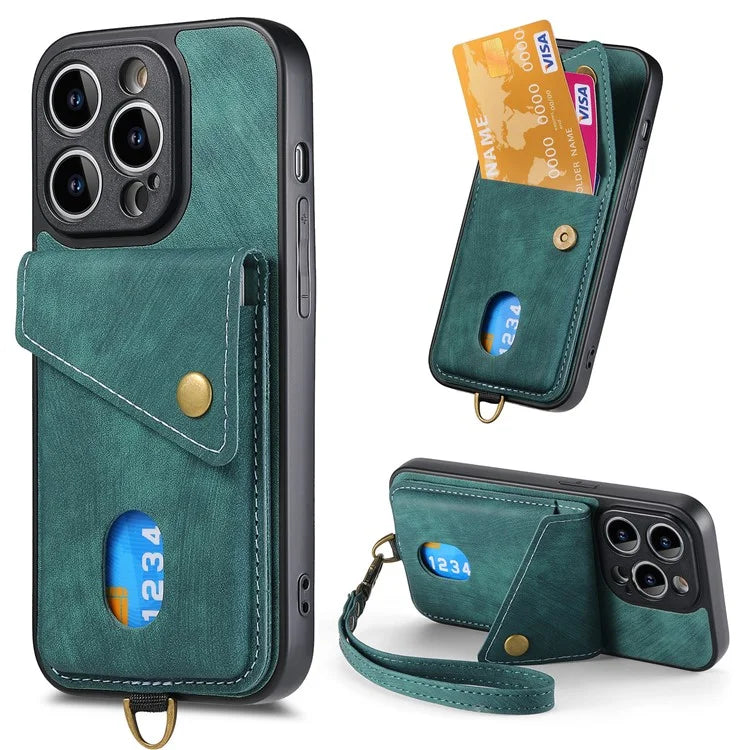 D1 For iPhone 14 Pro Max Protective Case Card Slot Retro PU+TPU Phone Cover