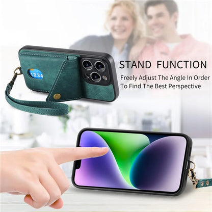 D1 For iPhone 14 Pro Max Protective Case Card Slot Retro PU+TPU Phone Cover