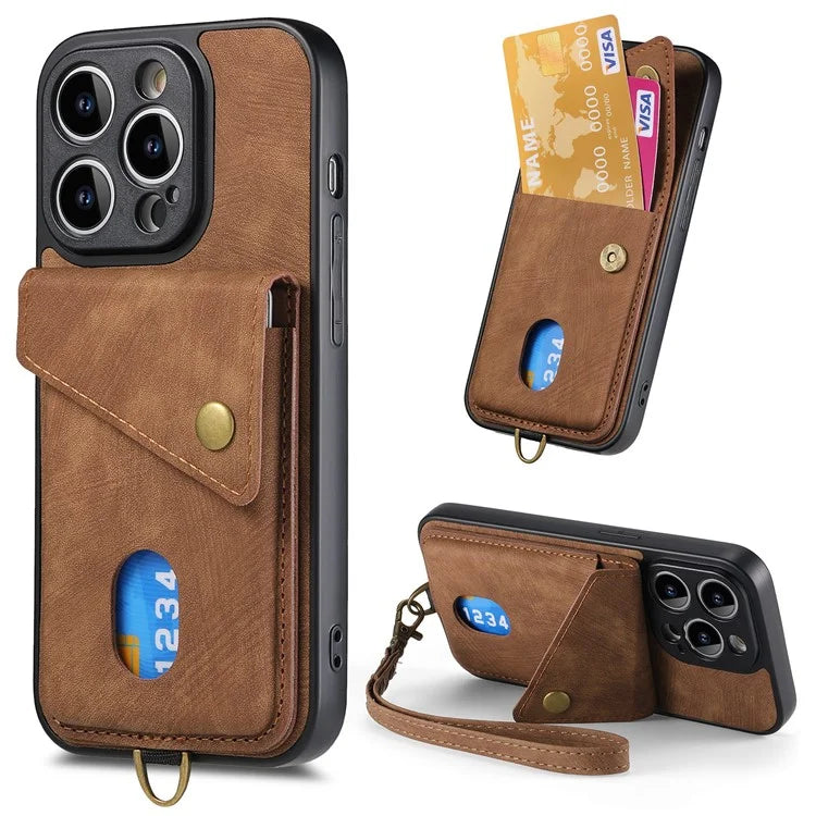 D1 For iPhone 14 Pro Max Protective Case Card Slot Retro PU+TPU Phone Cover