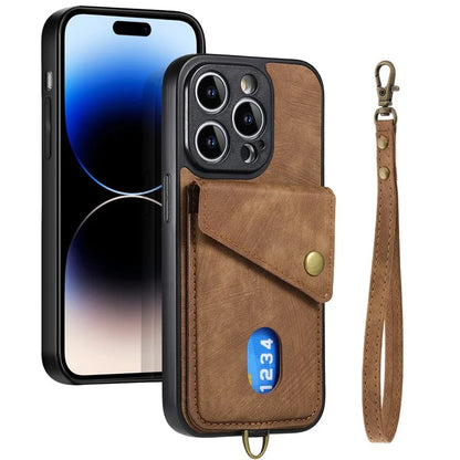 D1 For iPhone 14 Pro Max Protective Case Card Slot Retro PU+TPU Phone Cover