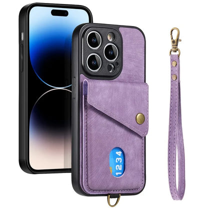 D1 For iPhone 14 Pro Max Protective Case Card Slot Retro PU+TPU Phone Cover