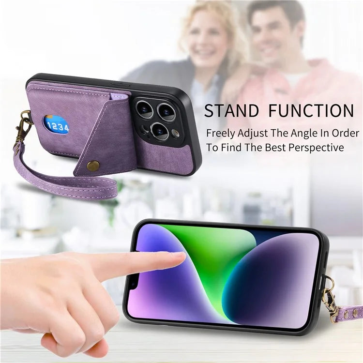 D1 For iPhone 14 Pro Max Protective Case Card Slot Retro PU+TPU Phone Cover