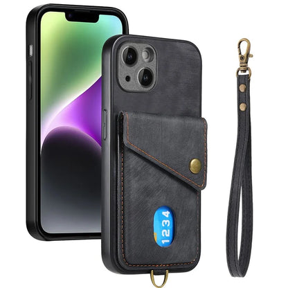 D1 For iPhone 13 Case Card Holder Retro PU+TPU Phone Case with Kickstand