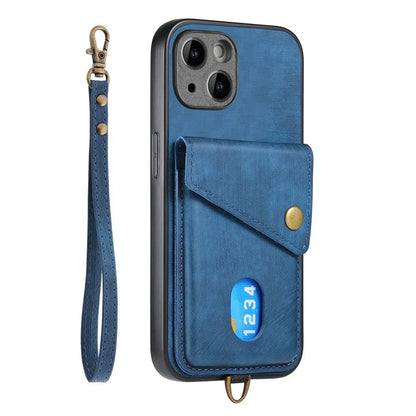 D1 For iPhone 13 Case Card Holder Retro PU+TPU Phone Case with Kickstand