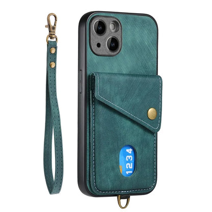 D1 For iPhone 13 Case Card Holder Retro PU+TPU Phone Case with Kickstand
